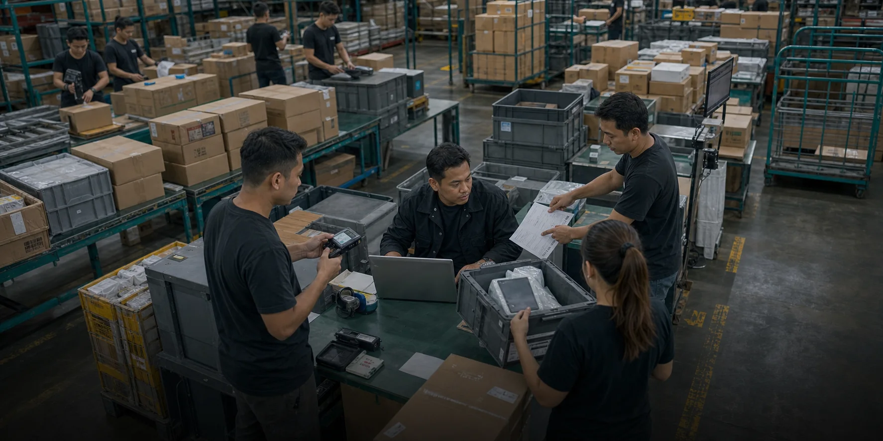 High SKU warehouse team managing distribution work